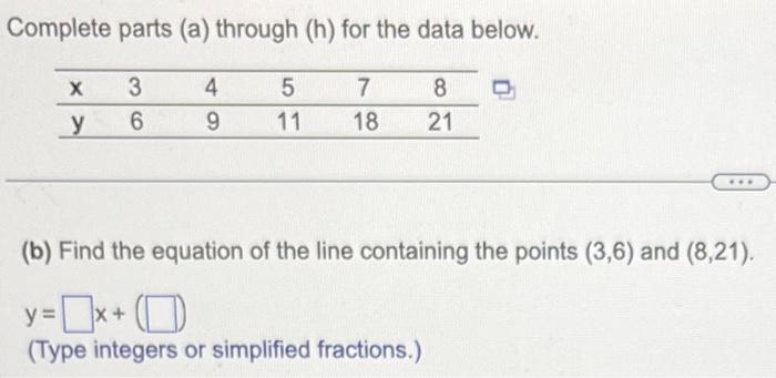 Complete parts (a) through (h) for the data below. X 3