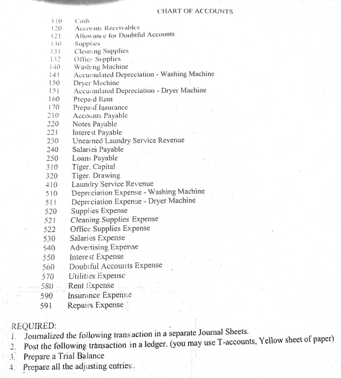 Balance to be written in a one (1) sheet of journalREQUIREDJournalize the