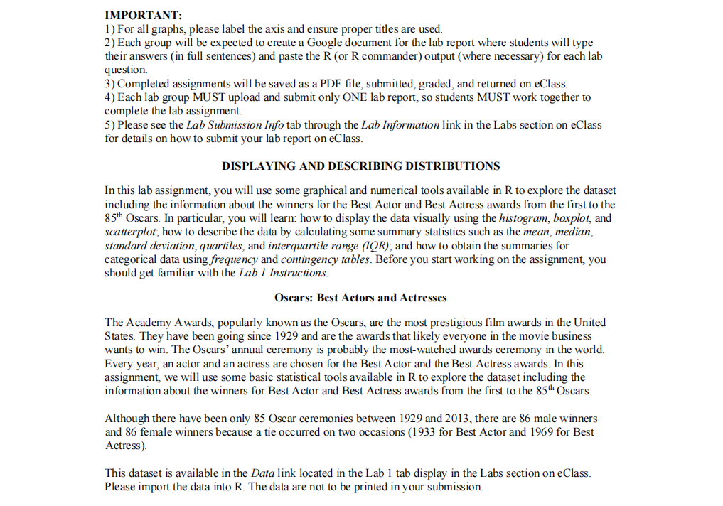  IMPORTANT: 1] For all graphs, please label the axis and ensure