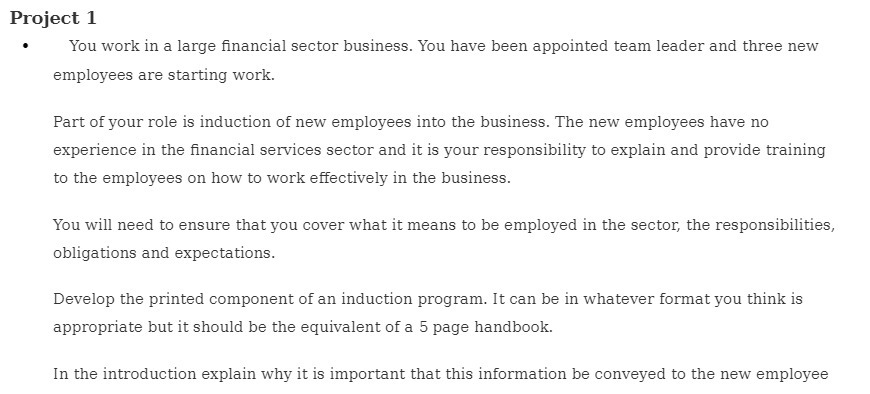  Project 1 0 You work in a large nancial sector business.