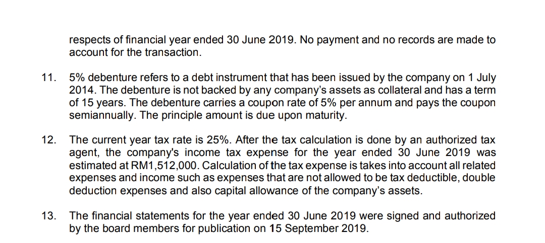 ended 30 June 2019. Note: write the answers in RM'000. On 1
