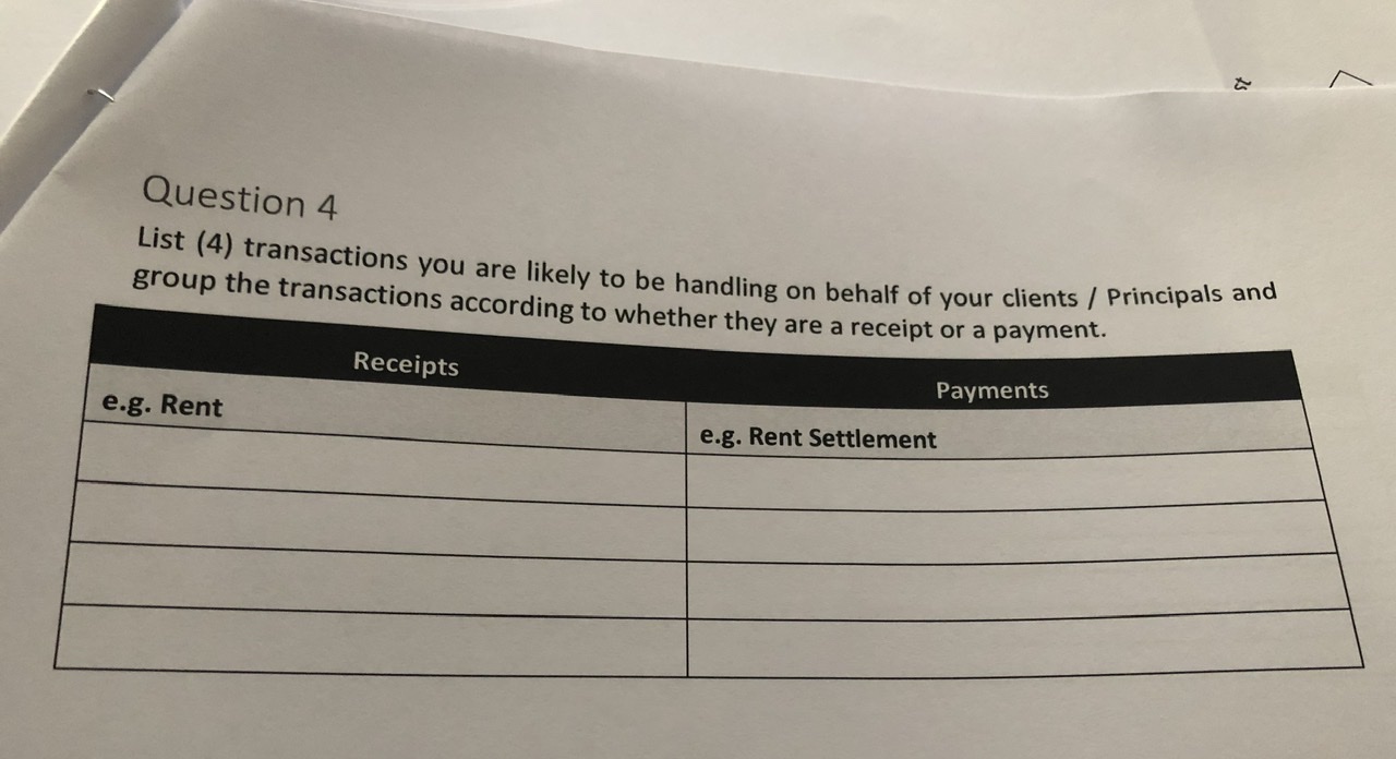 CPPREP4005 - Trust accounts Question 4: List (4) transactions you are likely