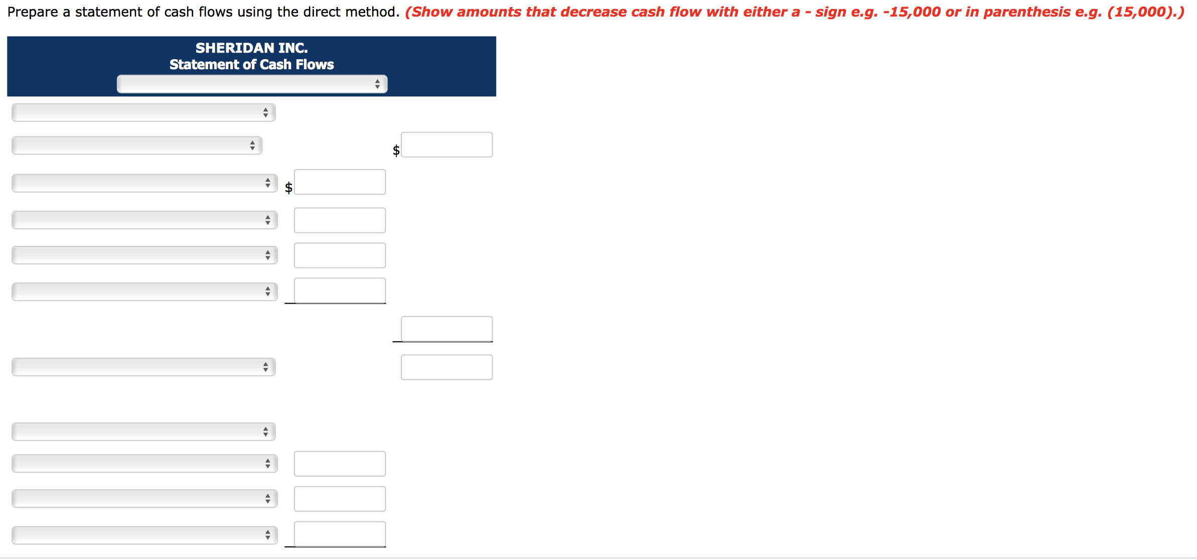 Exercise 23-13 Sheridan Inc., a greeting card company, had the following statements