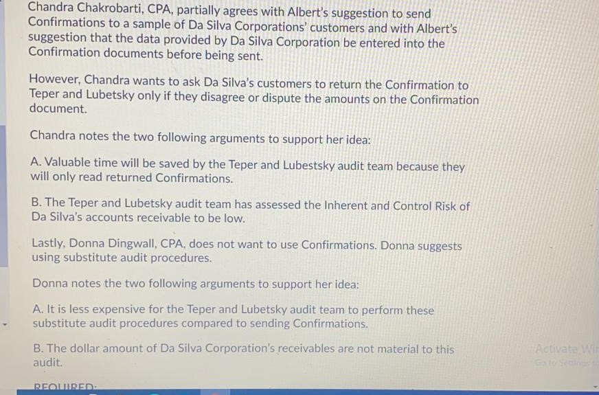 points) Confirmations You are the audit manager for the Teper and Lubetsky