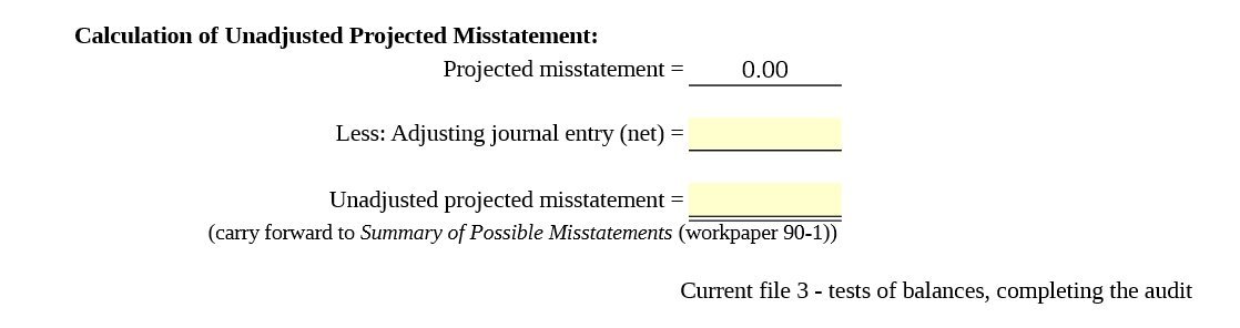 journal entry (net) = Unadjusted projected misstatement = (carry forward to Summary