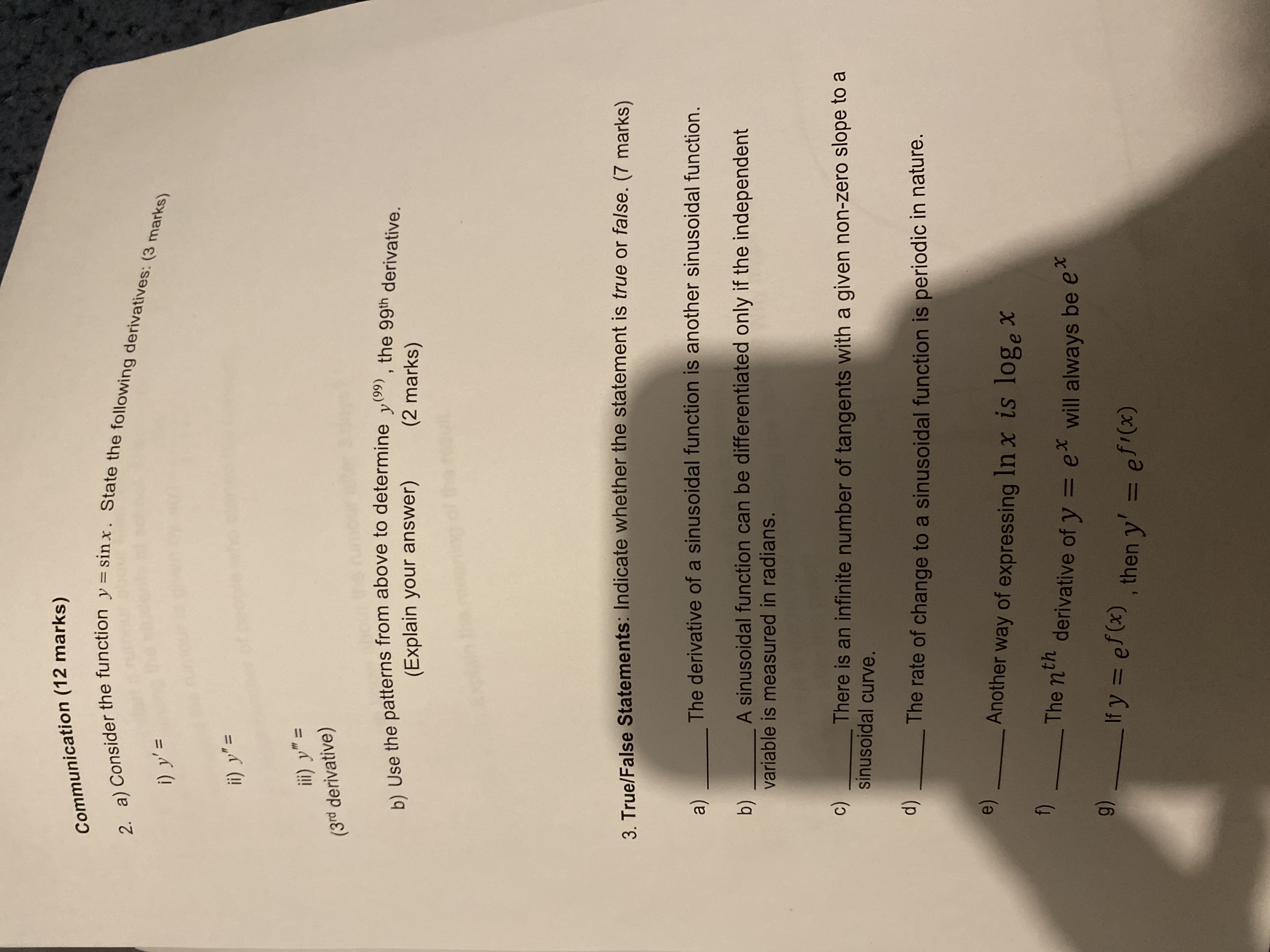 y" = iii) y" = (3rd derivative) b) Use the patterns from