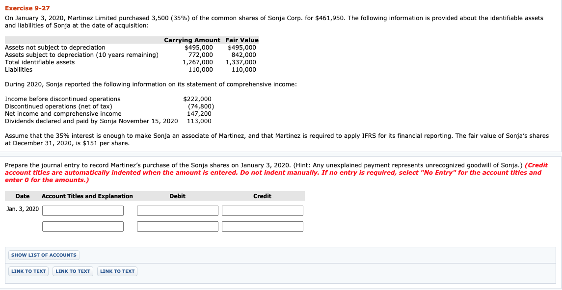 please help me with this question. Exercise 9-27 On January 3, 2020,