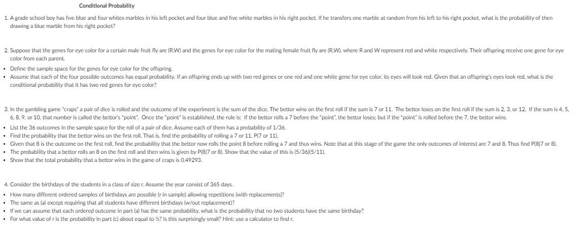  Conditional Probability 1. A grade school boy has five blue and