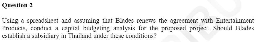  Question 2 Using a spreadsheet and assuming that Blades renews the