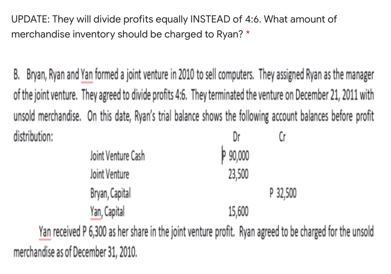 of 4:6. What is the amount due to Bryan upon final settlement?