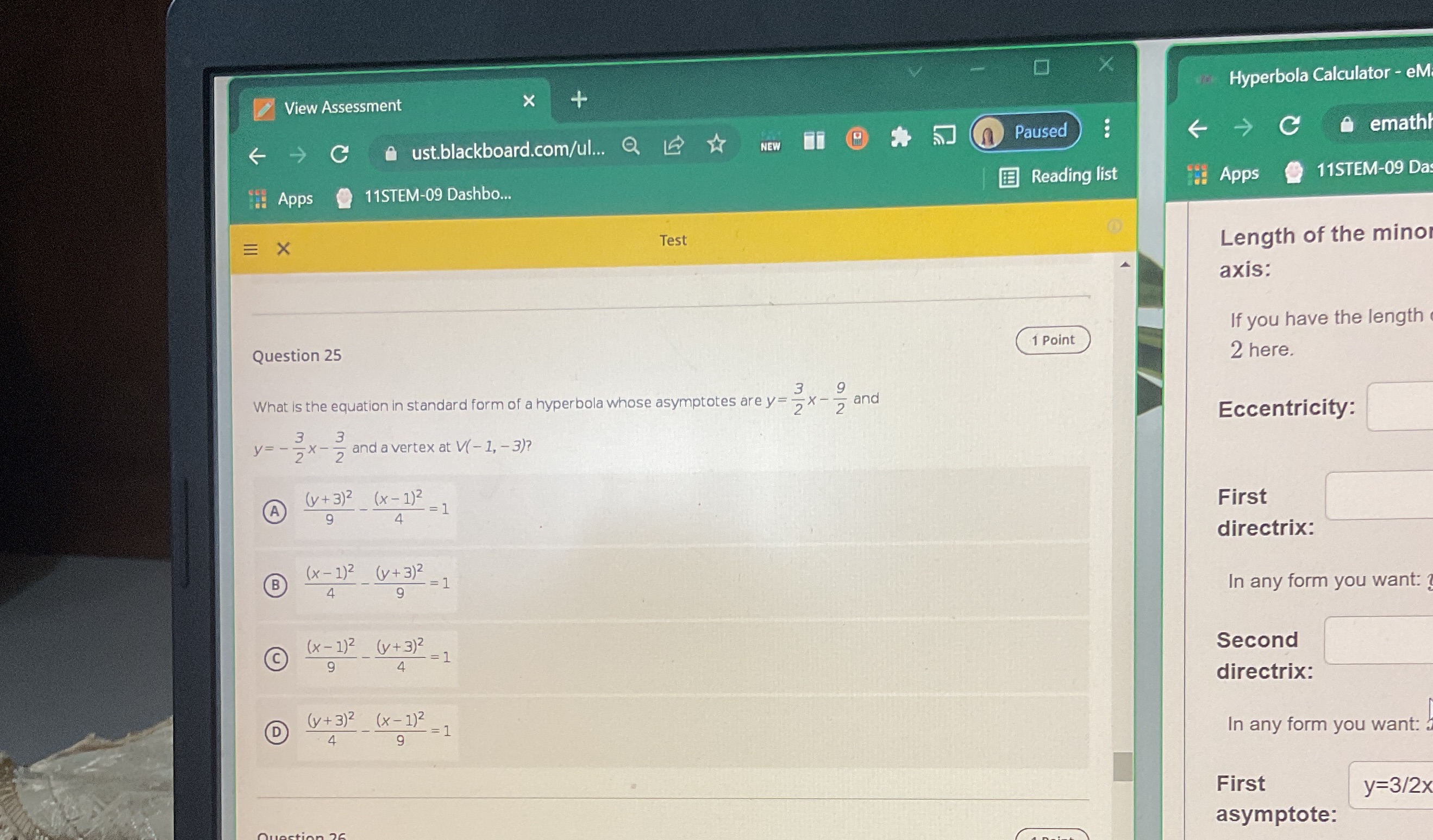 Help X View Assessment X Hyperbola Calculator - eM C aust.blackboard.com/ul... Q