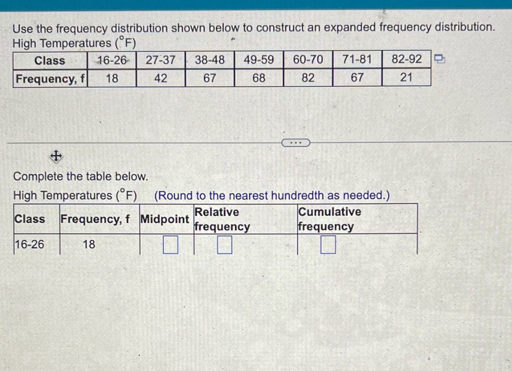  Use the frequency distribution shown below to construct an expanded frequency