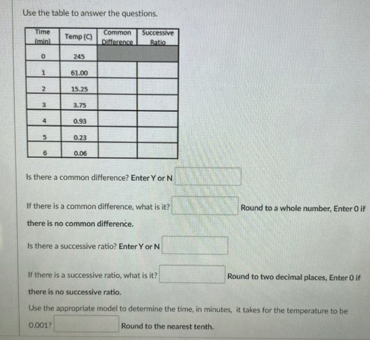 Need help #5 Use the table to answer the questions. Time Temp