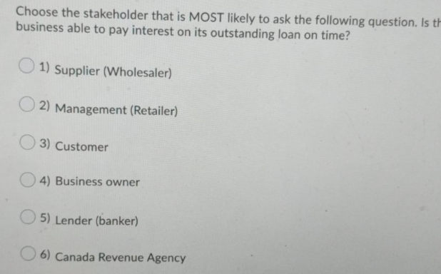 (banker)Choose the stakeholder that is MOST likely to ask the following question.