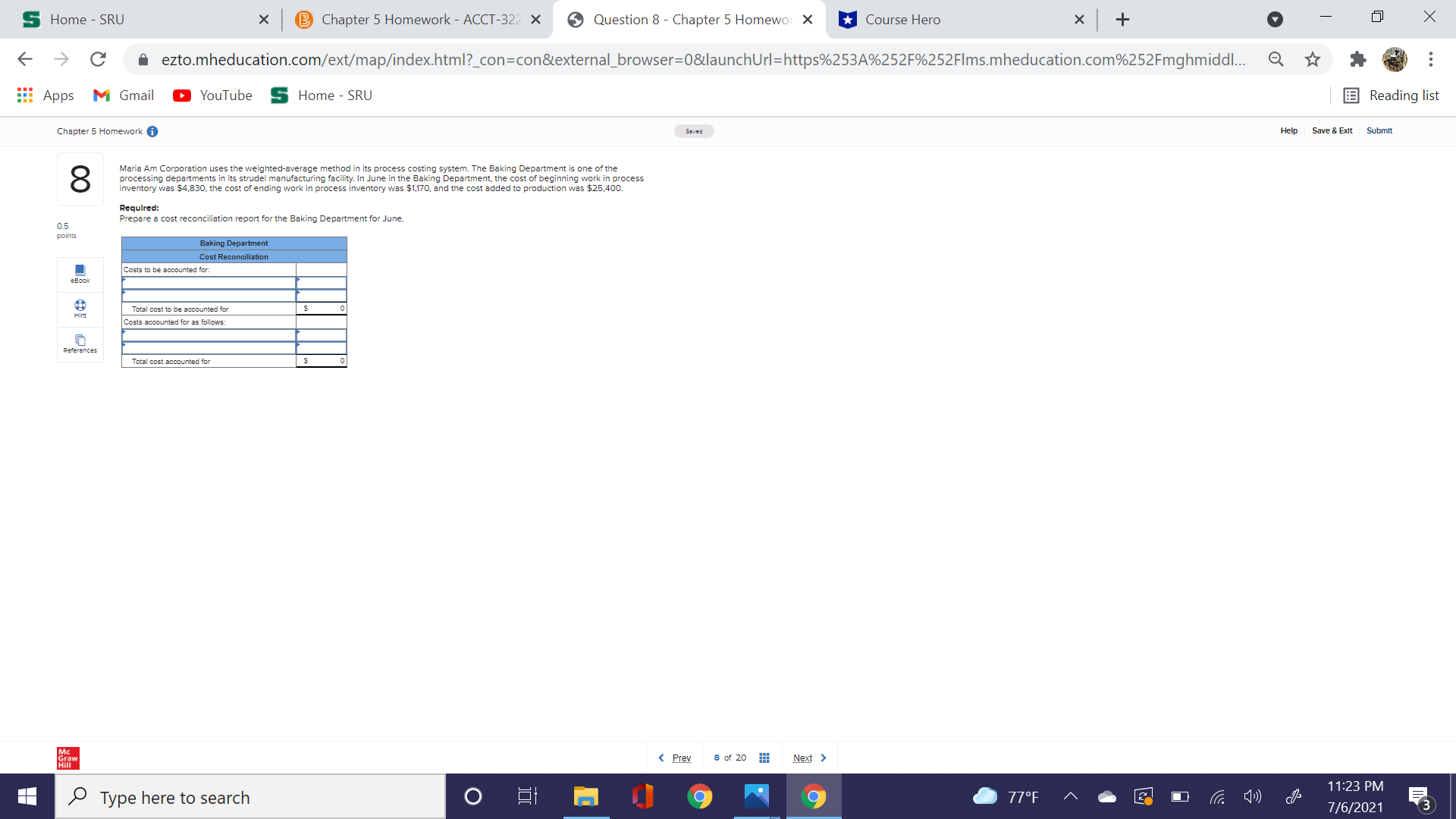 5 Home - SRU X @ Chapter 5 Homework - ACCT-322