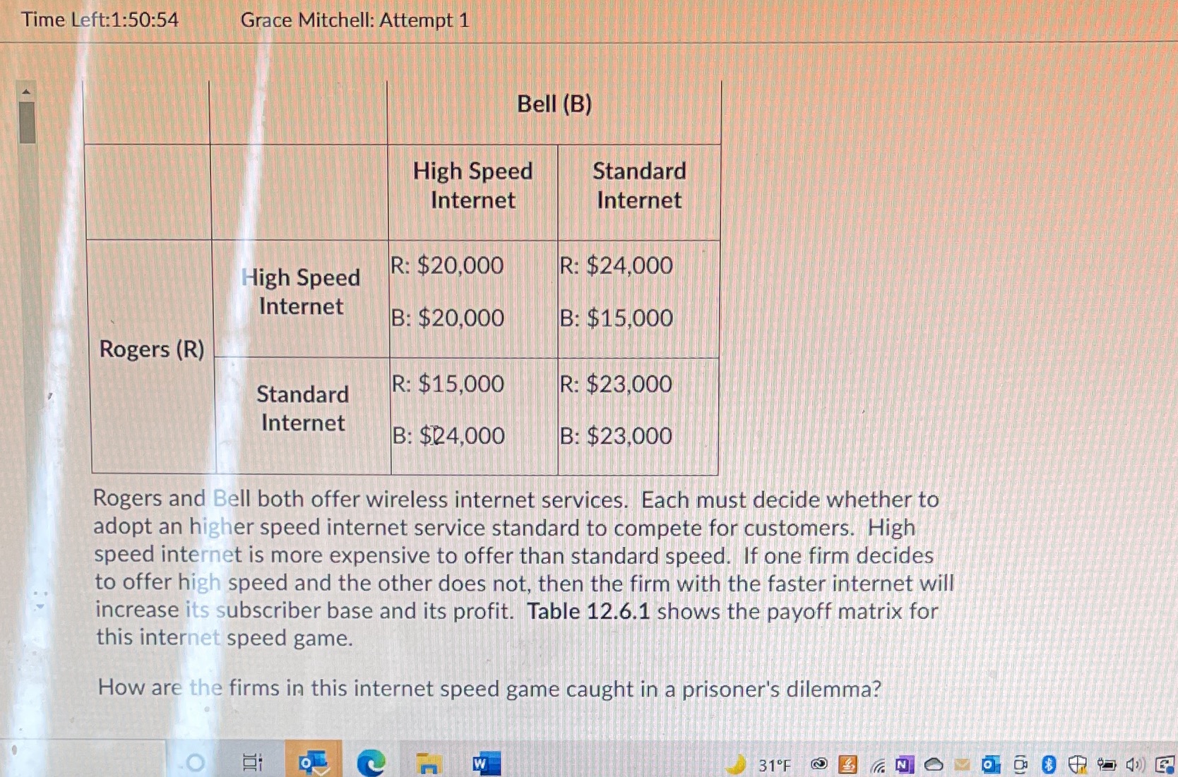 Time Left:1:50:54 Grace Mitchell: Attempt 1 Bell (B) High Speed Standard