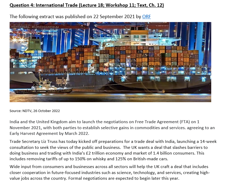 Question 4: International Trade (Lecture 18; Workshop 11; Text, Ch. 12)