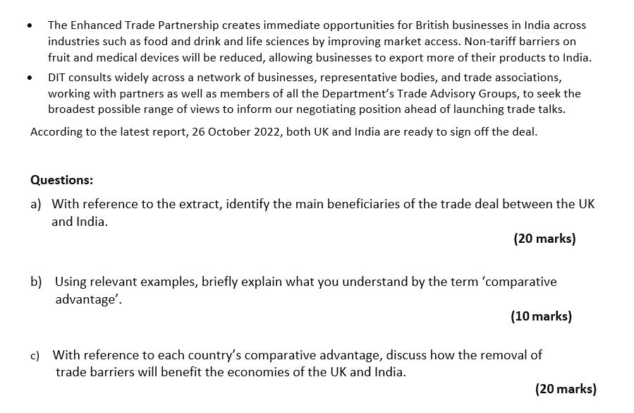 agreeing to an Early Harvest Agreement by March 2022. Trade Secretary Liz