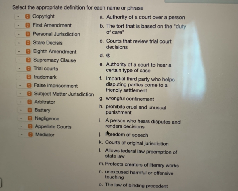 Select the appropriate definition for each name or phrase - Copyright