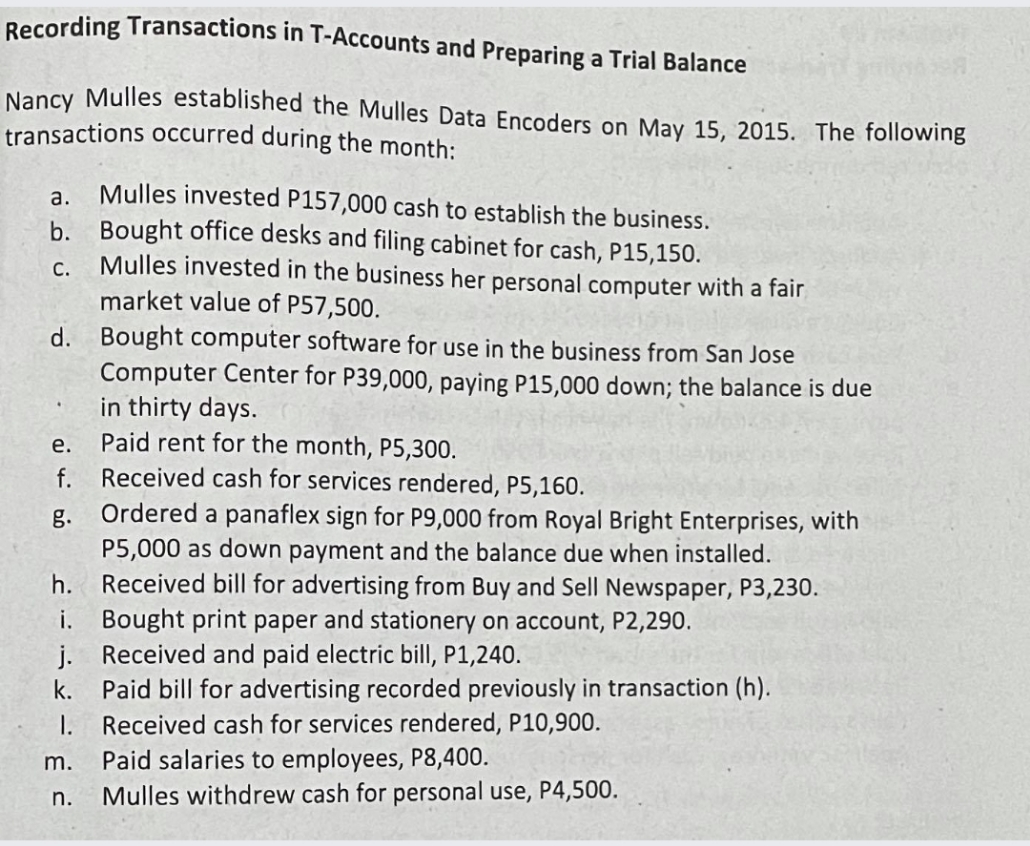 Please help make a Journalizing with short description and T accounts and