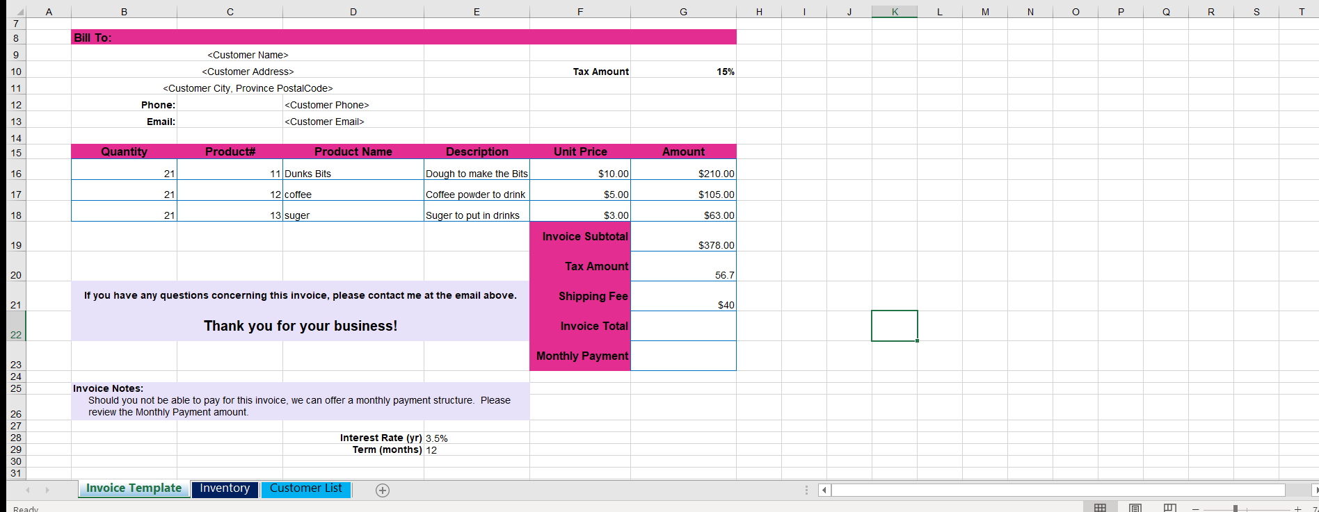 what would be the invoice total function as well as the monthly