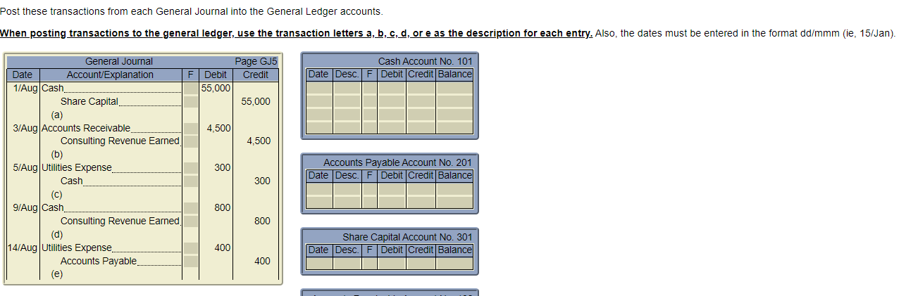  Post these transactions from each General Journal into the General Ledger