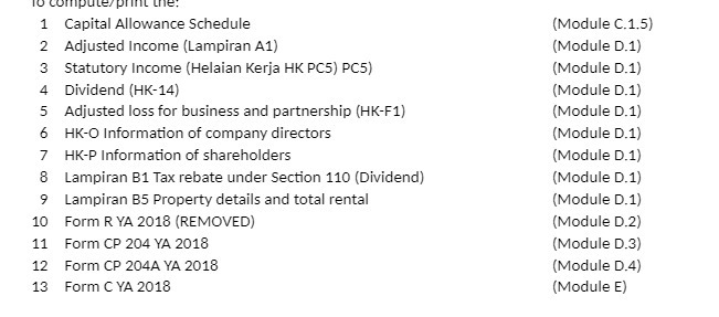 10 Computer pit unTe. 1 Capital Allowance Schedule (Module C.1.5) 2