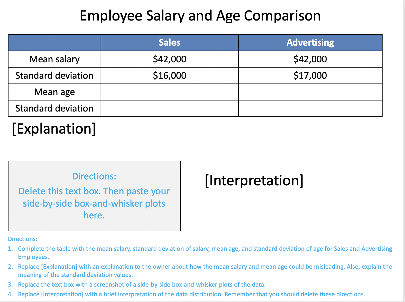 Mean age Standard deviation [Explanation] Directions: [Interpretation] Delete this text box. Then