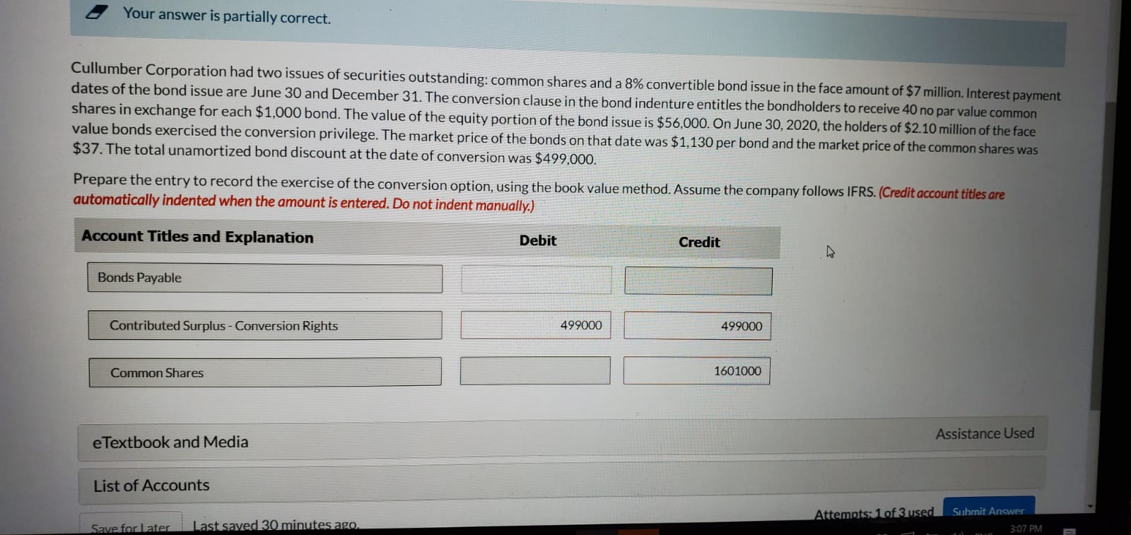 prepare the entry to record the excercise of the conversion option using