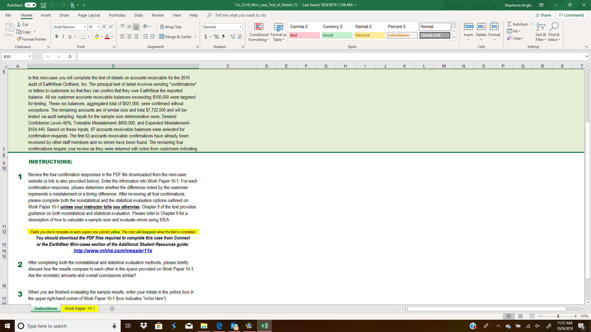 statistical evaluation. In this mini-case you will complete the test of details