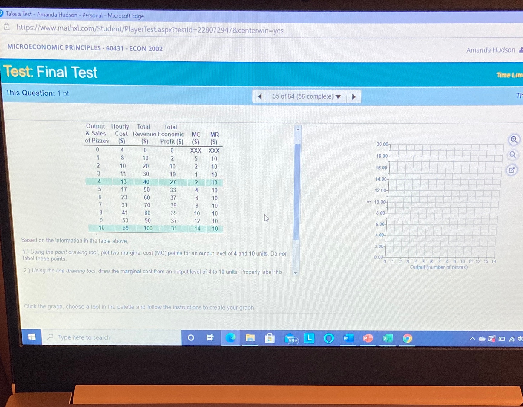 Complete instructions:1.) using the point drawing tool, plot 2 marginal cost points