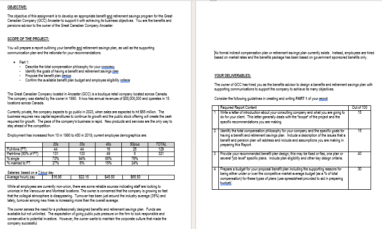benefit and refirement savings program for the Great Canadian Company (GCC) Ancester
