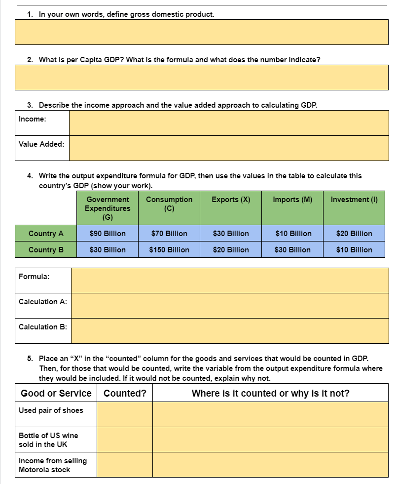 real flows (red): A. H. 2. Identify the money flows (green): C.