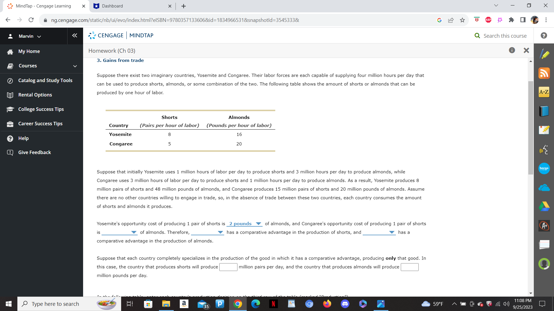 MindTap - Cengage Learning X Dashboard X + V X ->