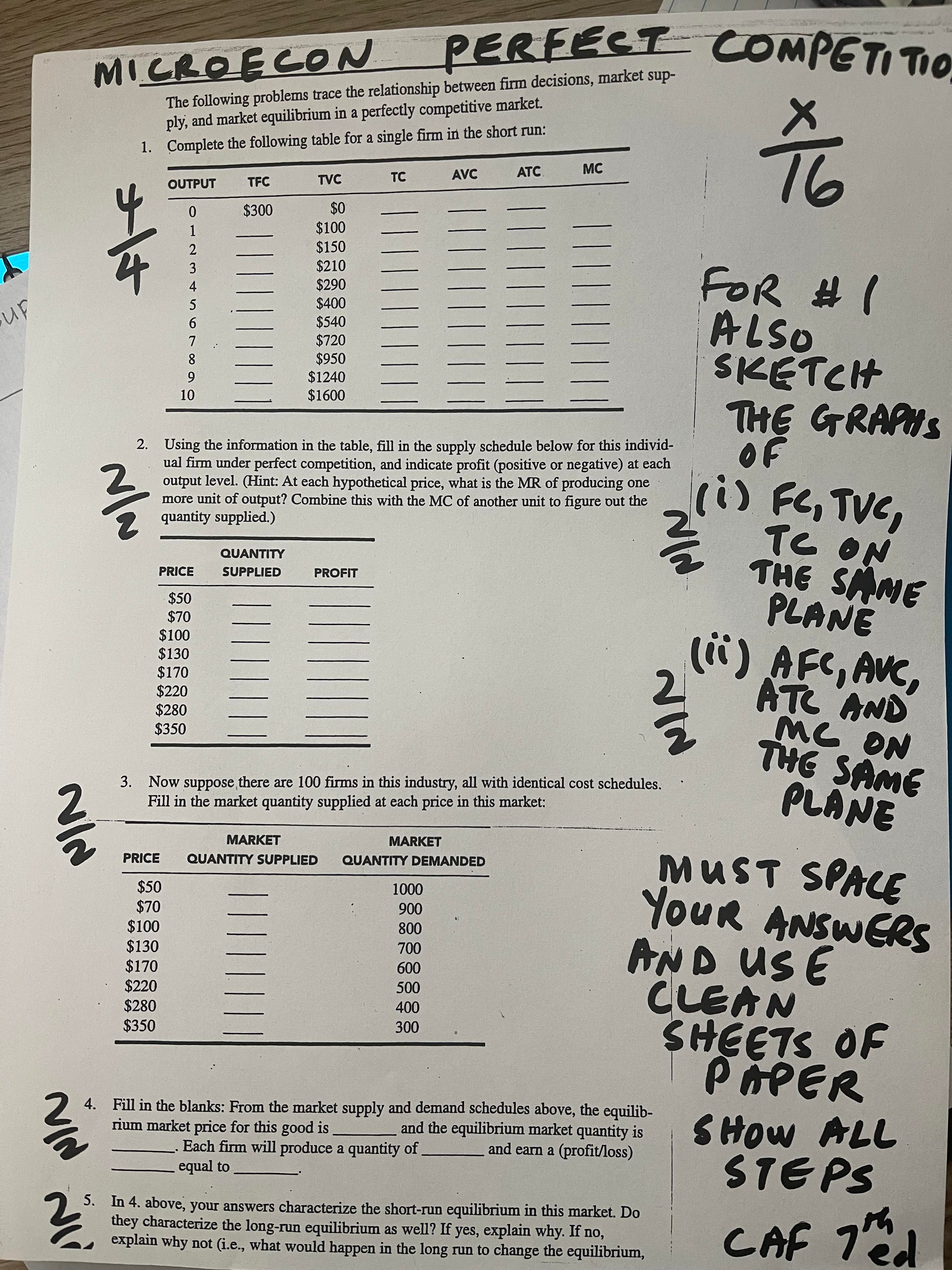  MICROECON PERFECT COMPETITION The following problems trace the relationship between firm
