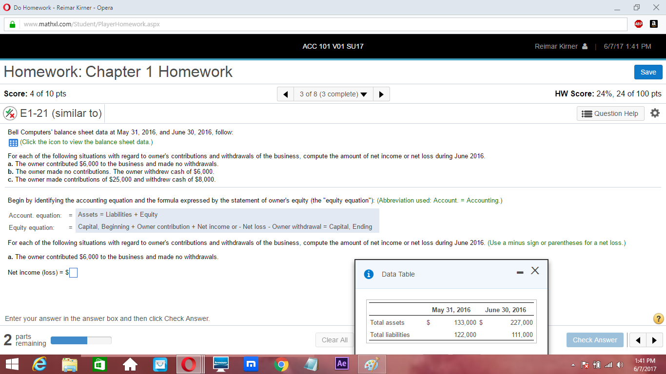 Bell Computers BellComputers' balance sheet data at May31, 2016 2016, and June30,