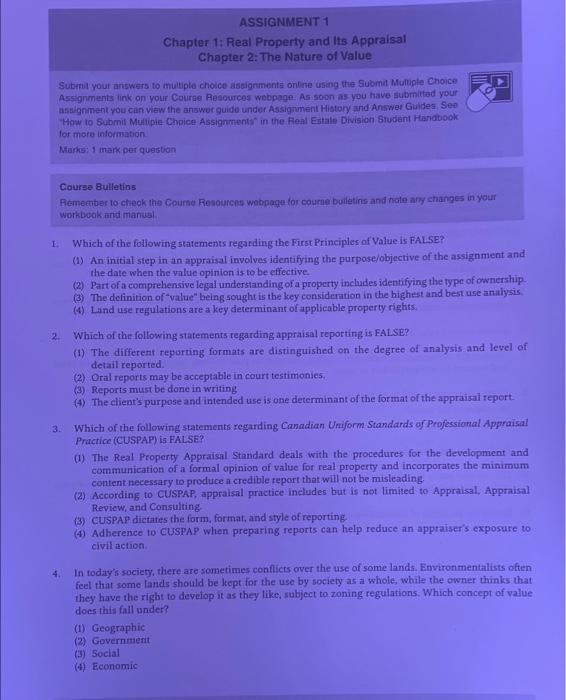 The Nature of Value Submul your answers to multiple choice assignments online