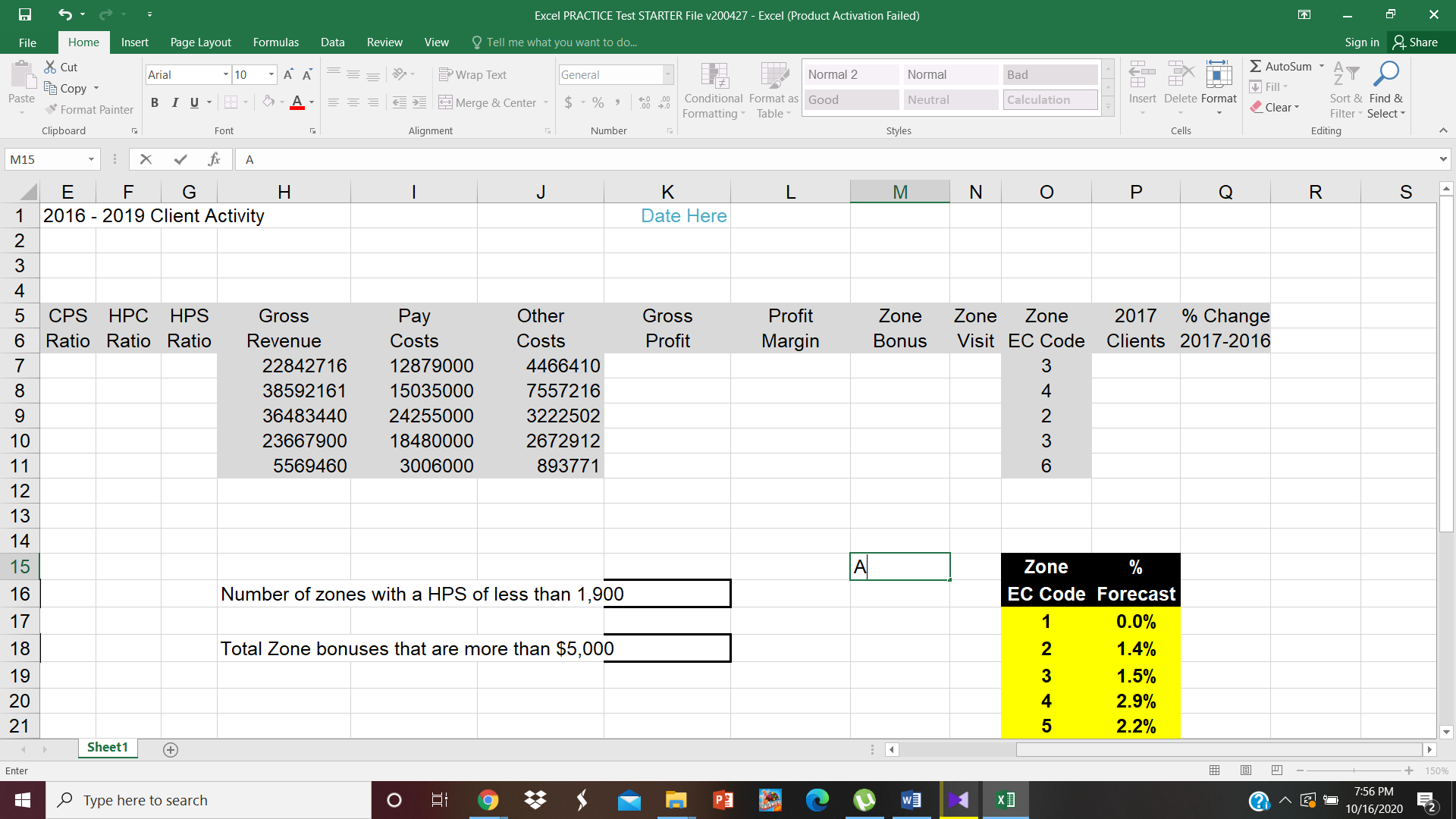 STARTER File v200427 - Excel (Product Activation Failed) X File Home Insert