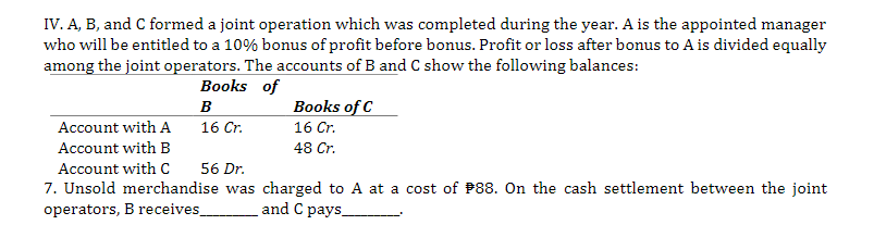 Please add answer with the corresponding solution thank you IV. A, B,