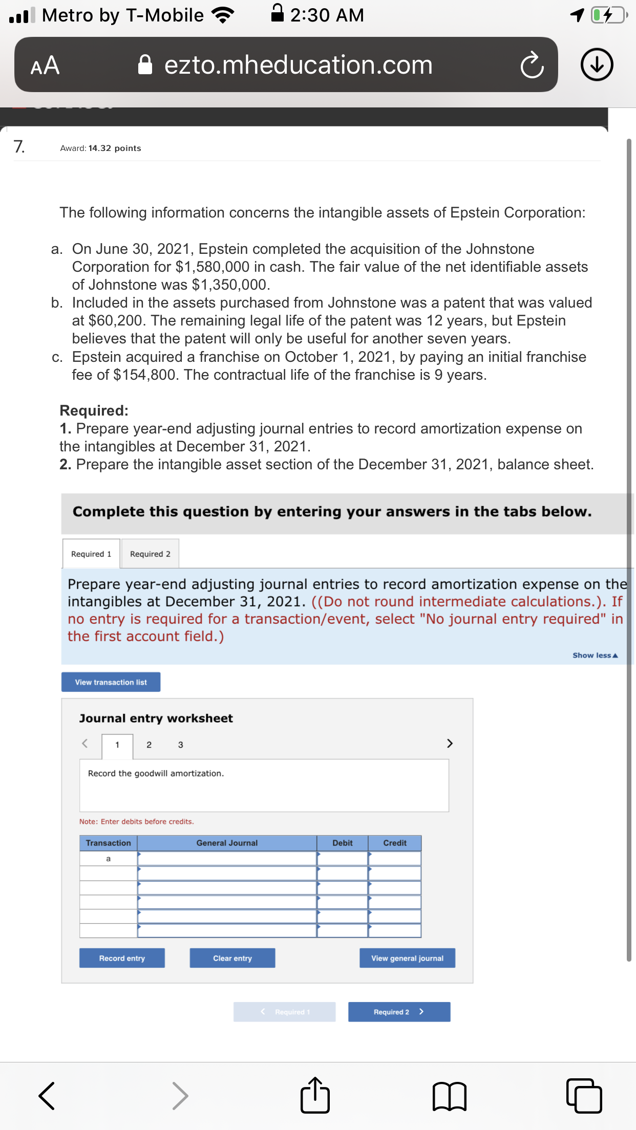 CB. 8 ezto. mheducation. com -@ L Award: 14.28 points On January