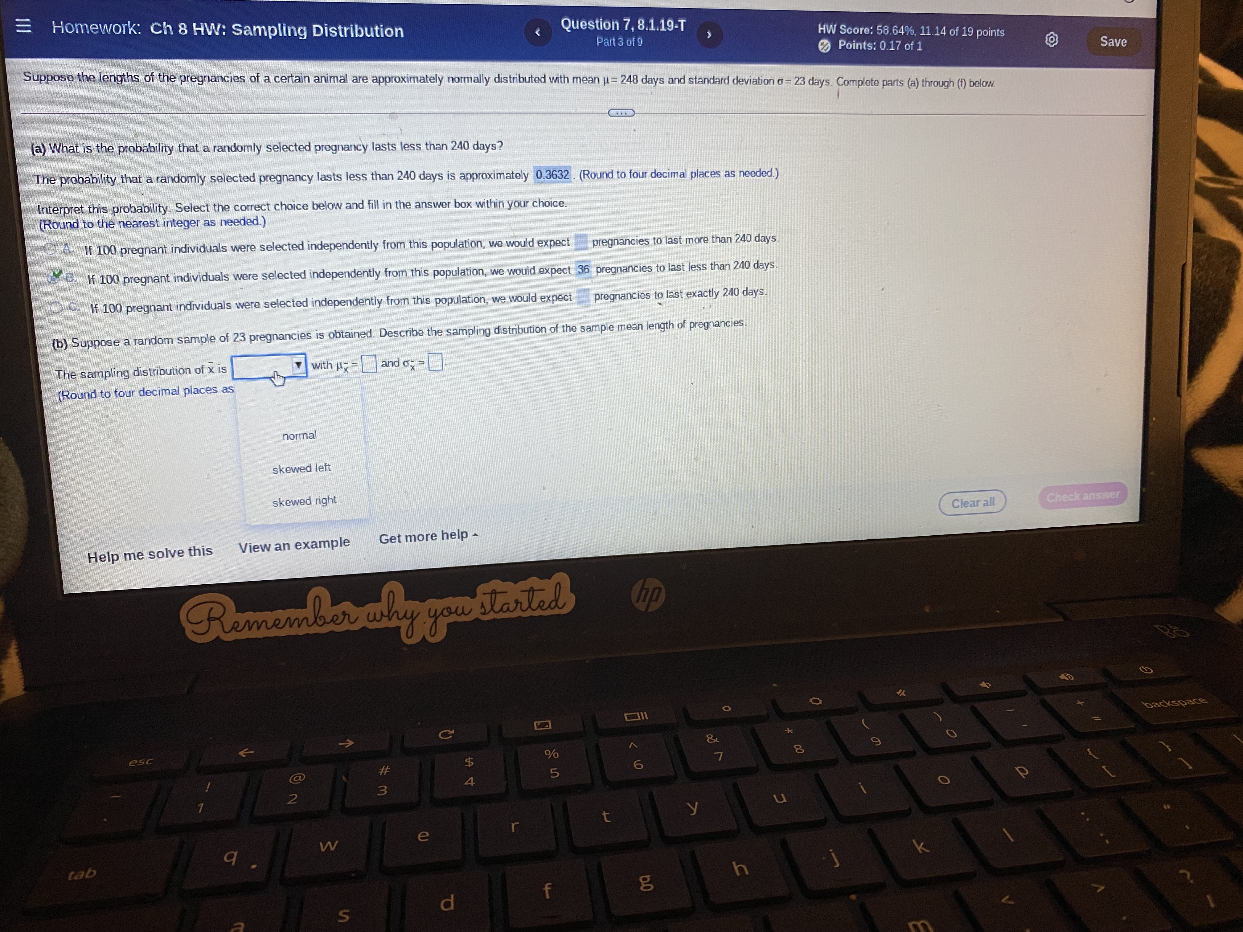  Homework: Ch 8 HW: Sampling Distribution Question 7, 8.1.19-T Part 3