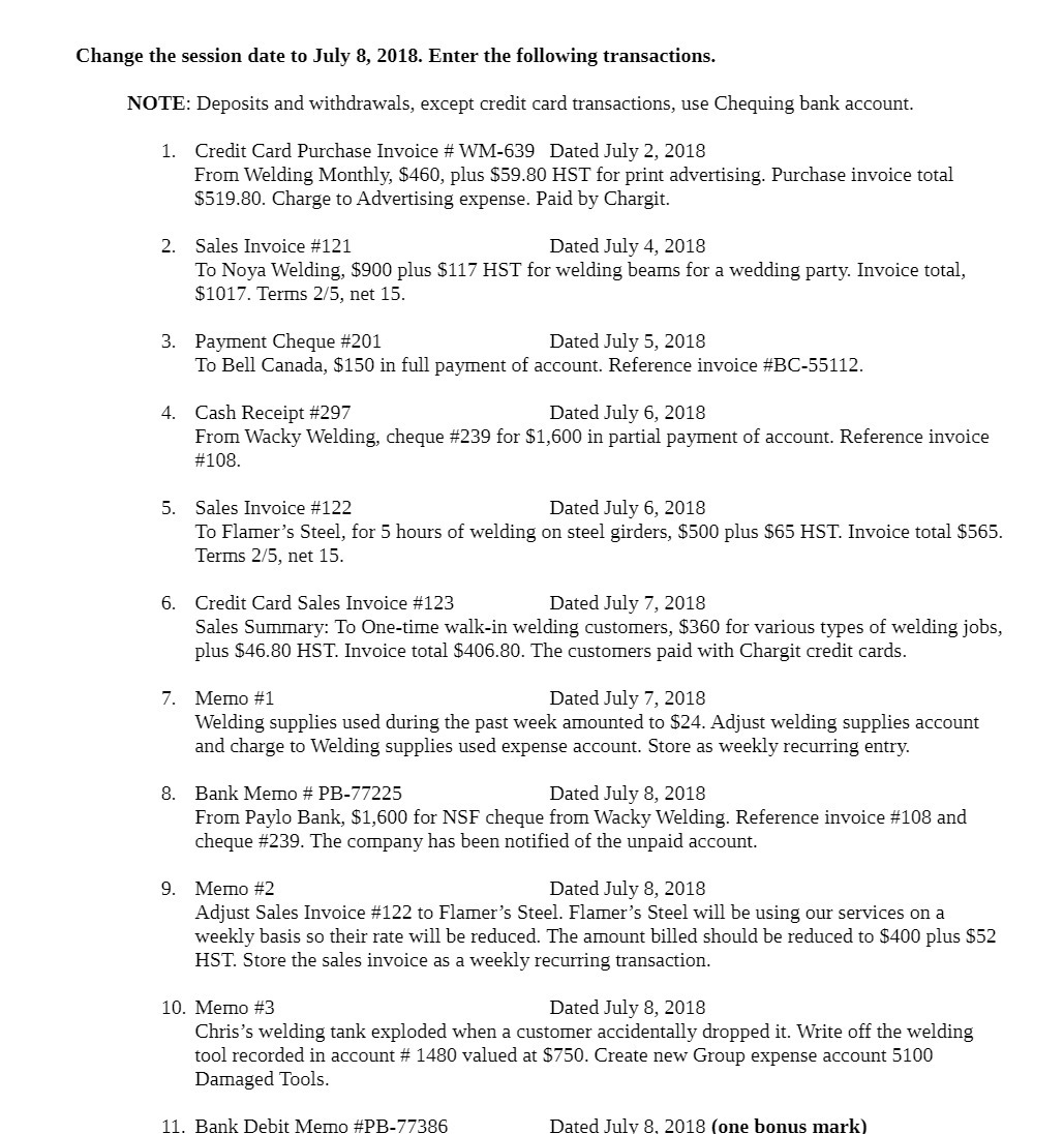 transactions. NOTE: Deposits and withdrawals, except credit card transactions, use Chequing bank