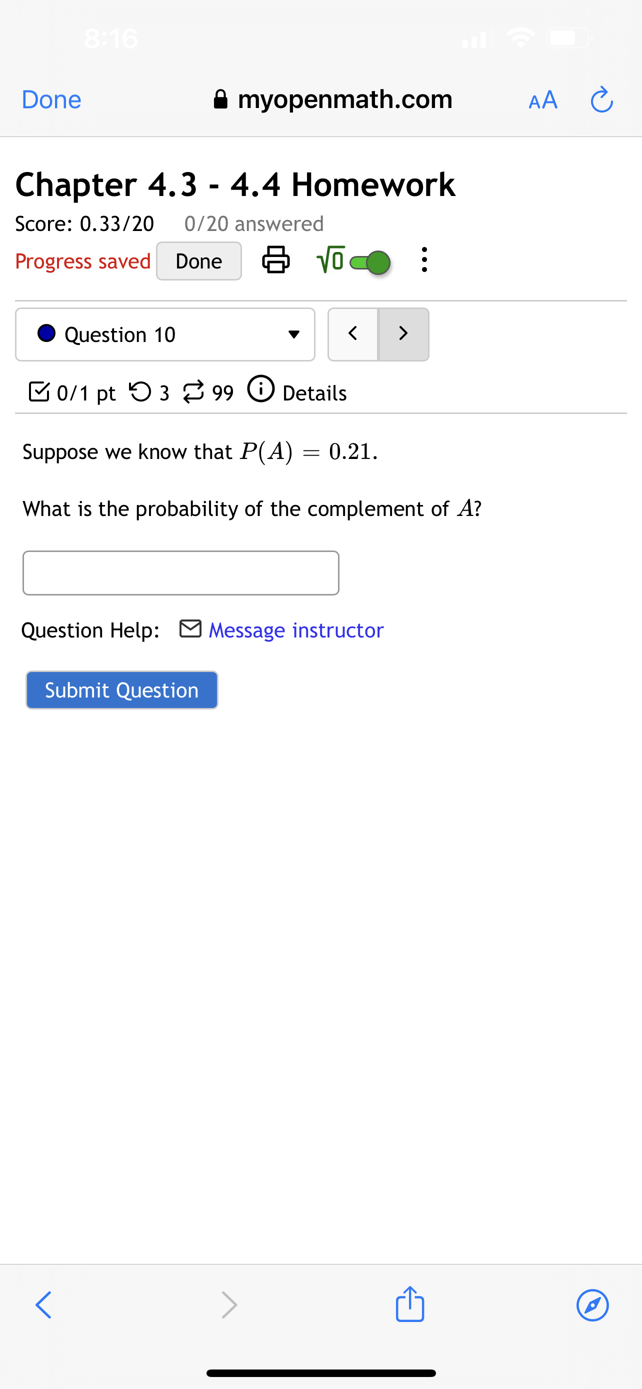 4.4 Homework Score: 0.83/20 0/20 answered Progress saved Done 6 wlc. 0