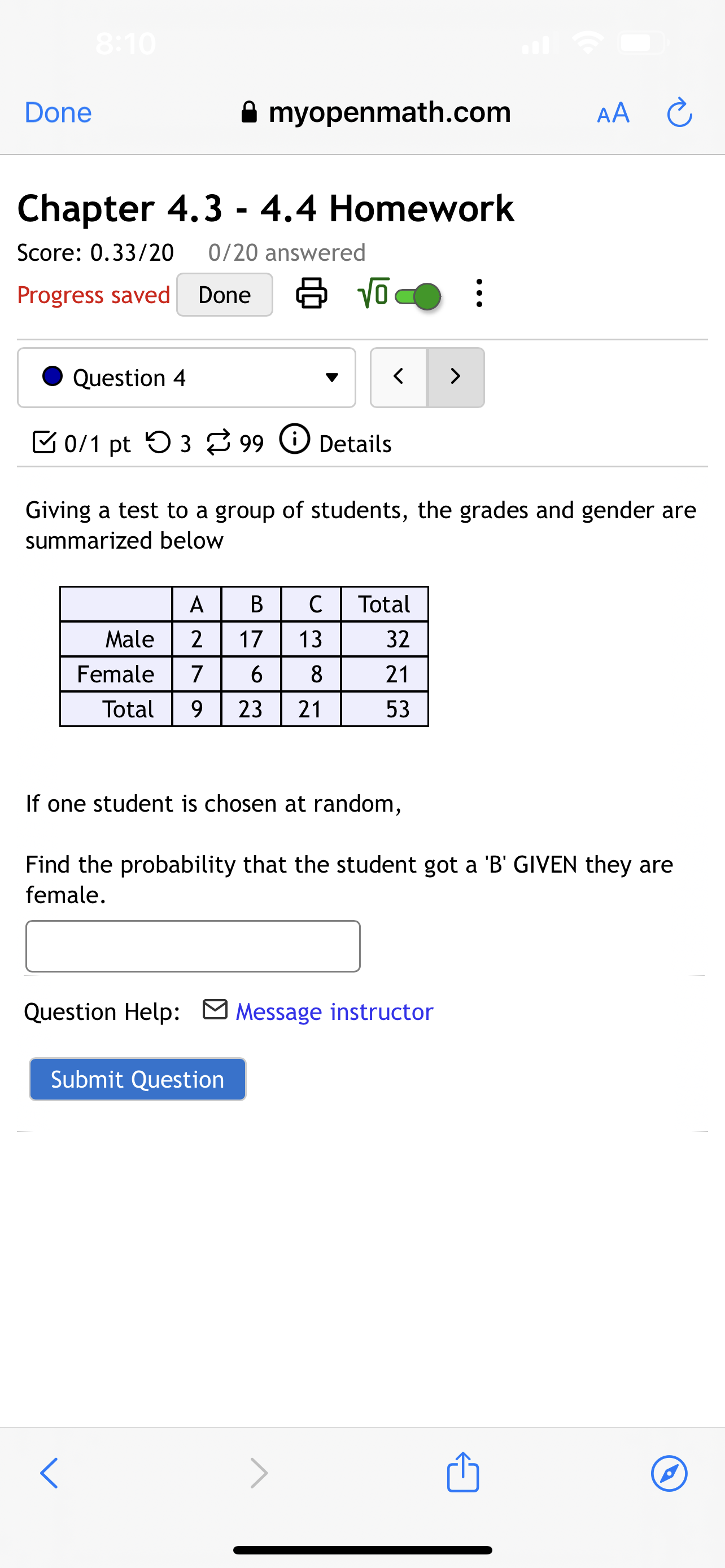 student was female AND got a "A": Find the probability that the