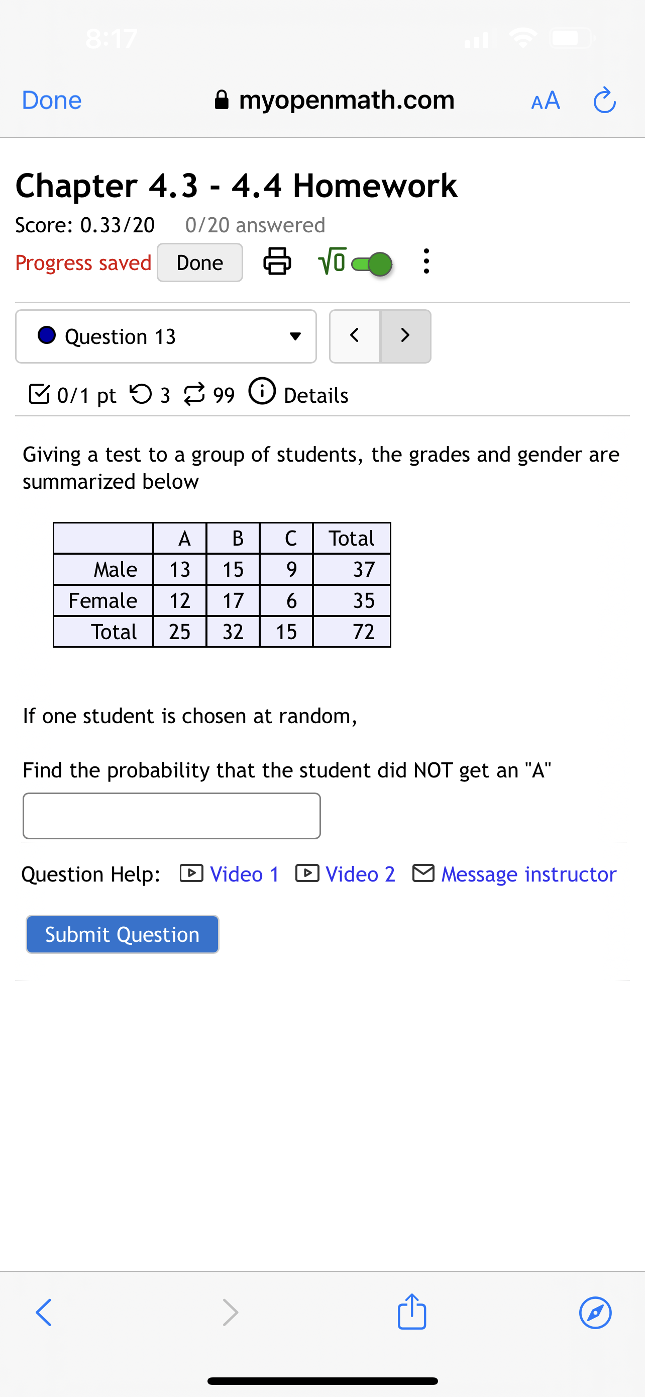 at random, find the probability that the student got a 'C' GIVEN