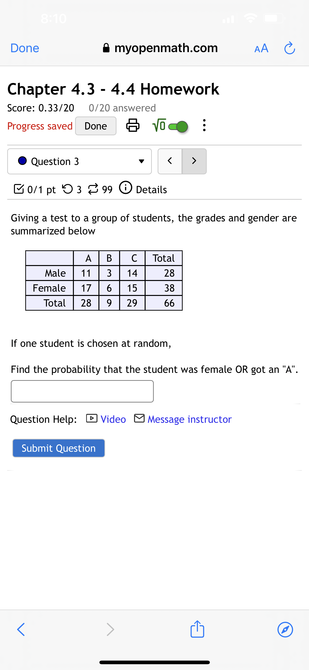 on time? Question Help: 8 Message instructor Submit Question i myopenmath.com B