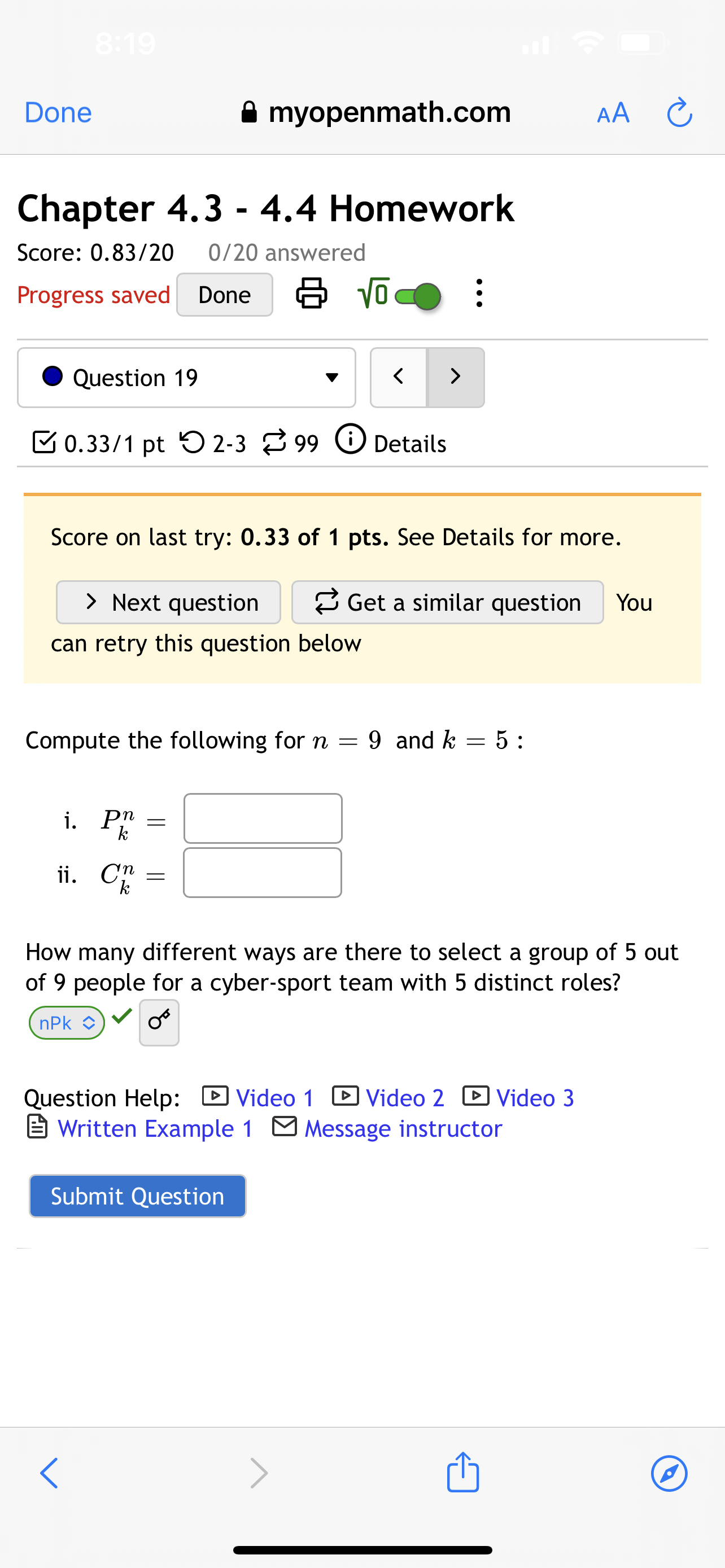 0/1 pt 0 3 2 99 (9 Details Use the table below