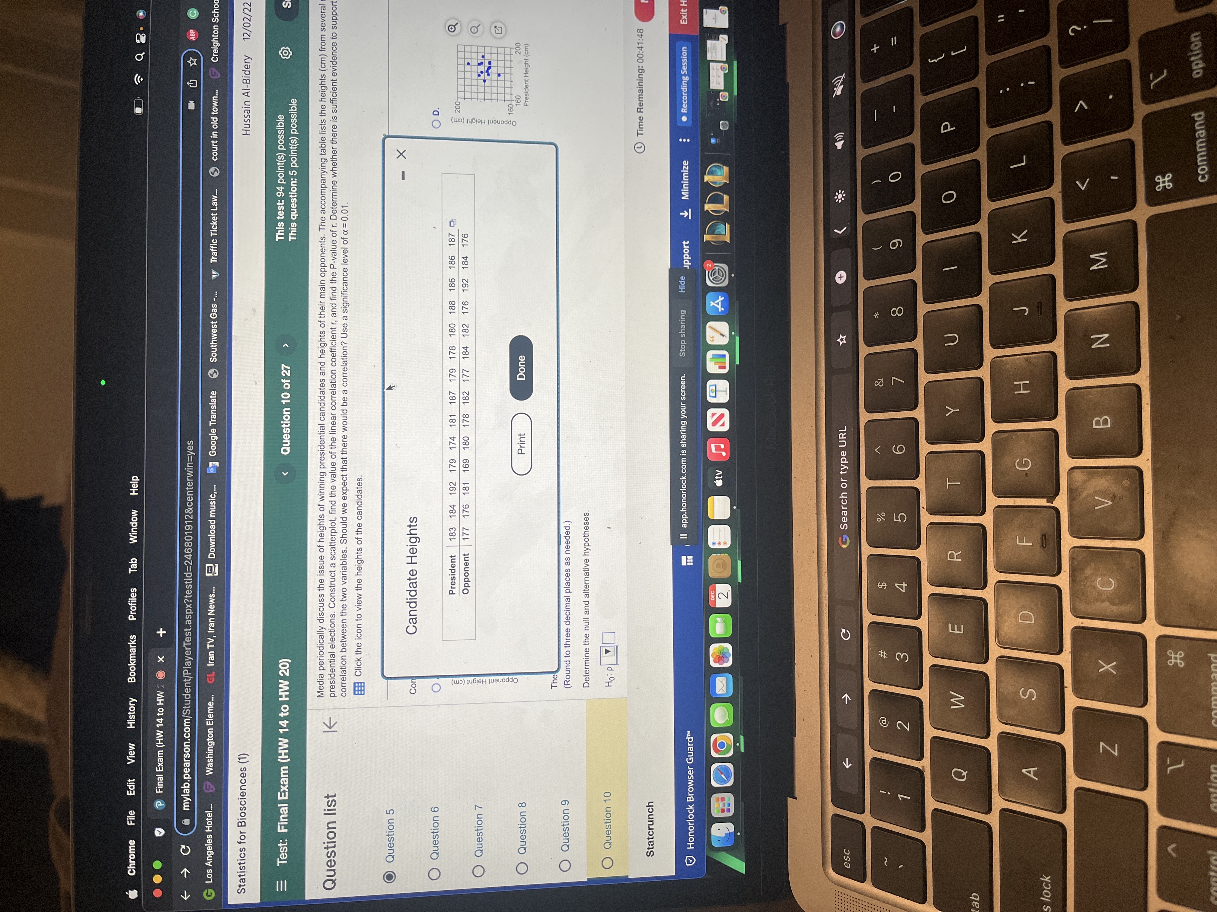 Exam (HW 14 to HW 2 0 x @ mylab.pearson.com/Student/PlayerTest.aspx?testld=246801912&centerwin=yes G Los