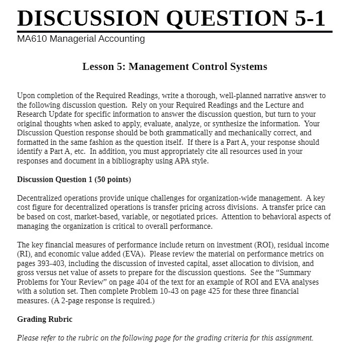 completion of the Required Readings, mite a thorough, well-planned narrative answer to