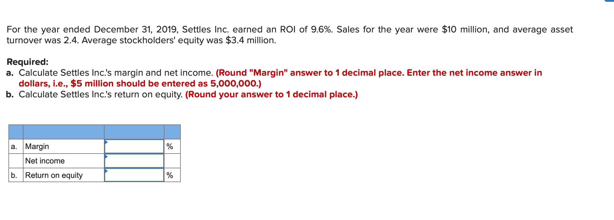 answer this question For the year ended December 31, 2019, Settles Inc.